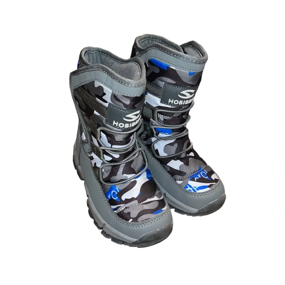 Hobibear Kids Blue & Gray Camo Winter Boots